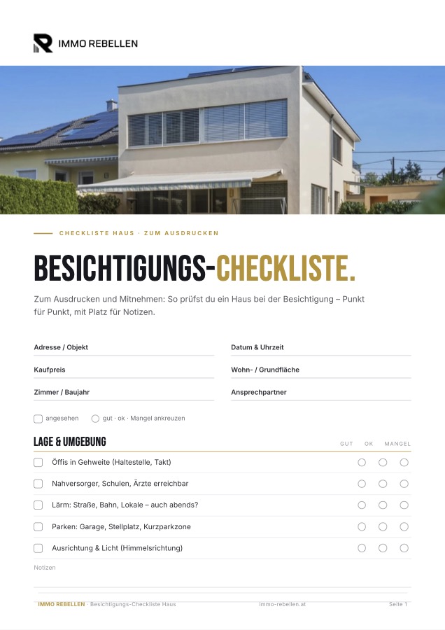 Titelseite: Besichtigungs-Checkliste Haus